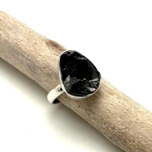 Raw Black Tourmaline Ring – Sterling Silver, Size 9