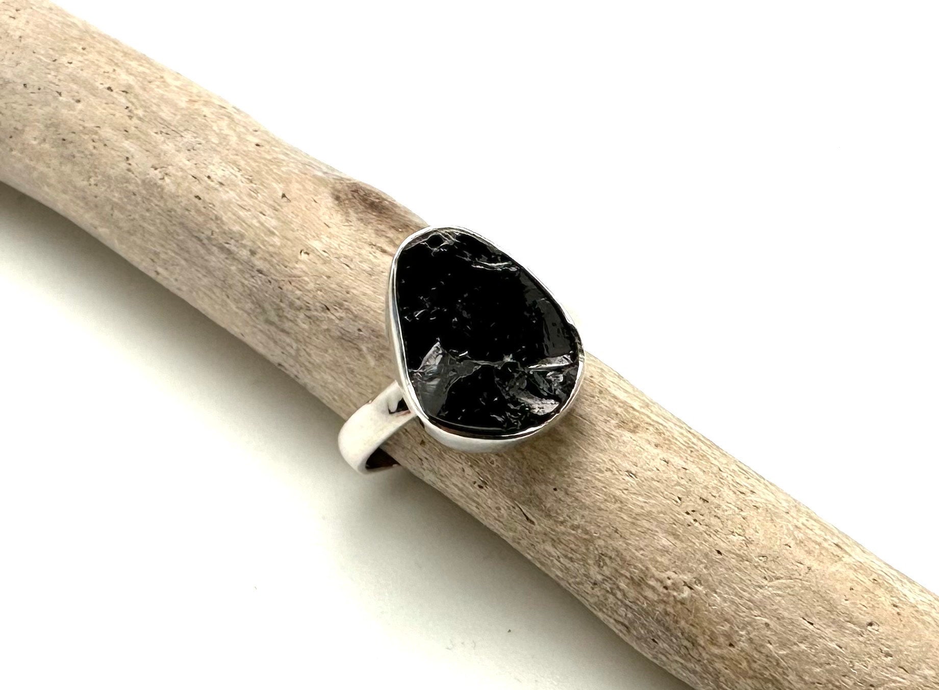 Raw Black Tourmaline Ring – Sterling Silver, Size 9