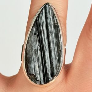 Black Tourmaline Sterling Silver Ring: Natural Stone Statement Jewelry, Size 8.5