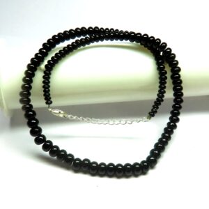 Black Tourmaline 4 mm To 7 mm Rondelle Beads Necklace 16 inches with 2 Inches Adjustable Silver Chain Black Tourmaline 4 mm To 7 mm Rondelle Beads Necklace 16 inches with 2 Inches Adjustable Silver Chain