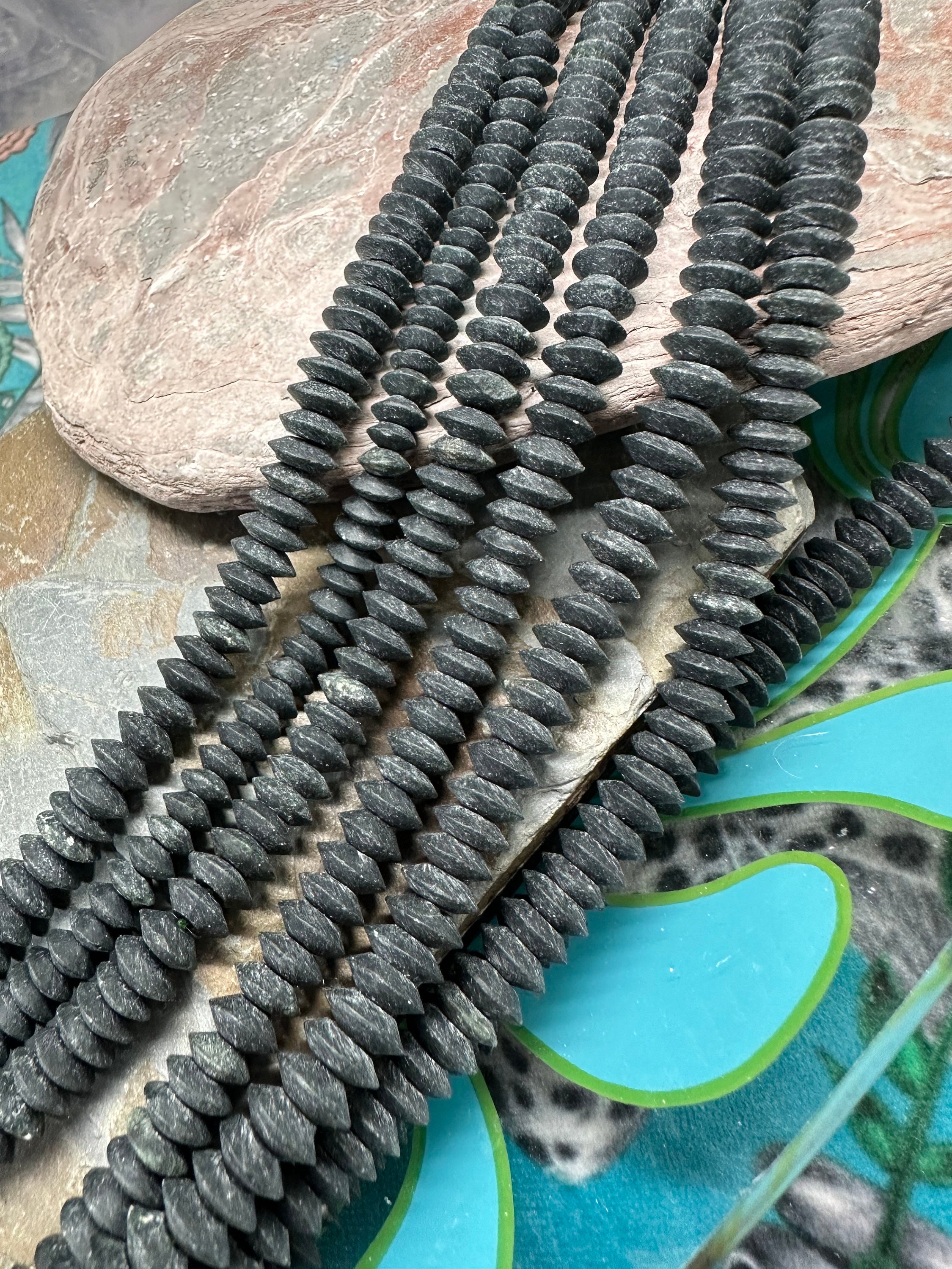 Fascinating Rustic Matte Black Tourmaline Disc Rondelle Beads 6-8mm / 1mm Hole -  Unusual Beads