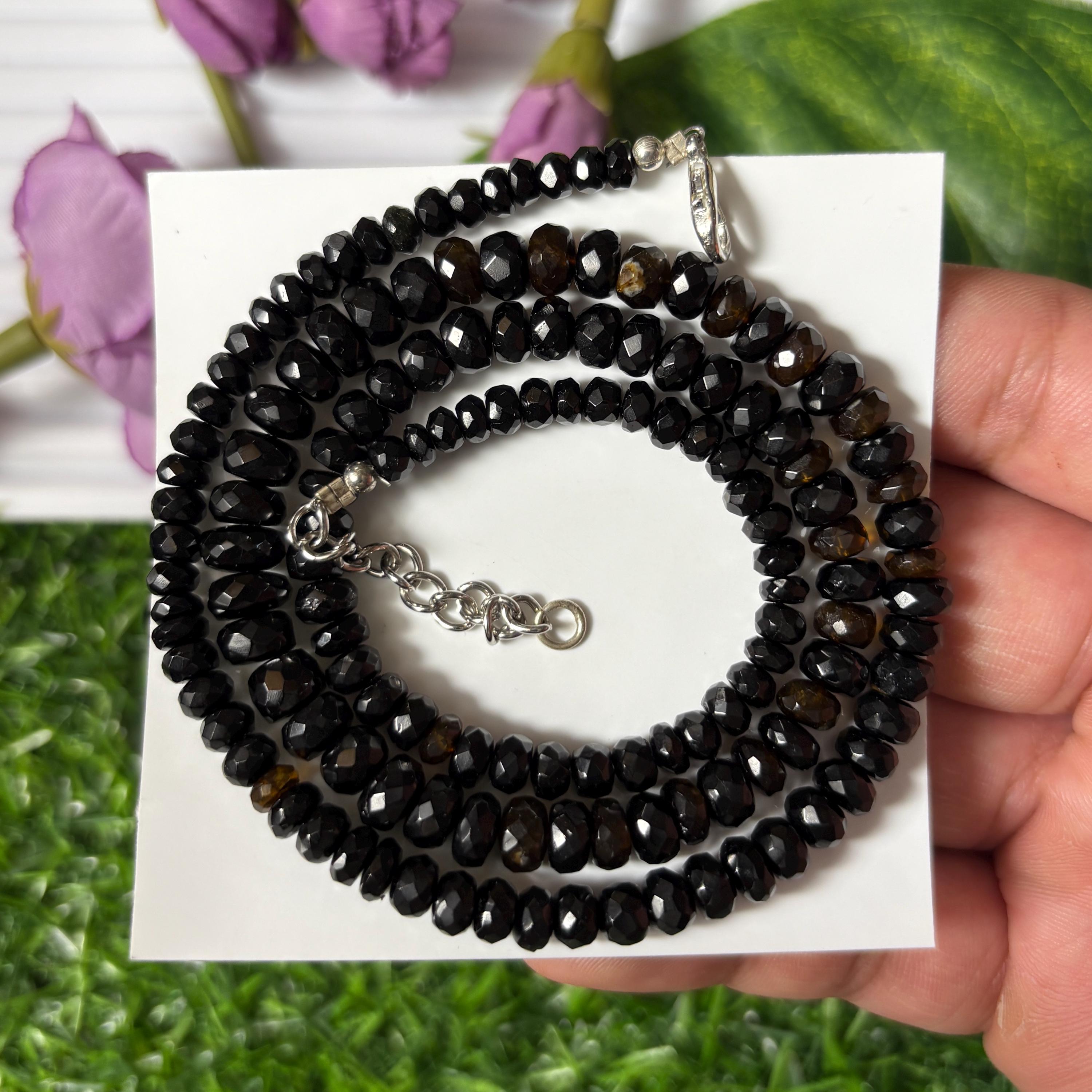 Black Tourmaline Rondelle Necklace – Faceted Natural Crystal Beaded Jewelry Black Tourmaline Rondelle Necklace – Faceted Natural Crystal Beaded Jewelry
