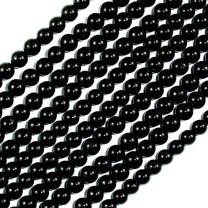 Black Tourmaline,4mm (4.8mm), Round, 15.5 Inch, Full strand, Approx. 86-90 beads, Hole 0.8 mm, A quality (147054005)
