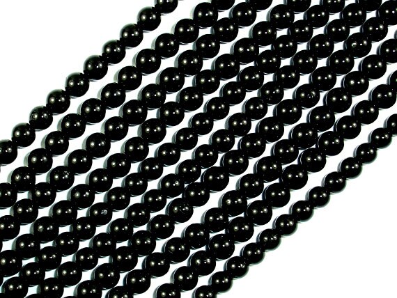 Black Tourmaline,4mm (4.8mm), Round, 15.5 Inch, Full Strand, Approx. 86-90 Beads, Hole 0.8 Mm, A Quality (147054005)