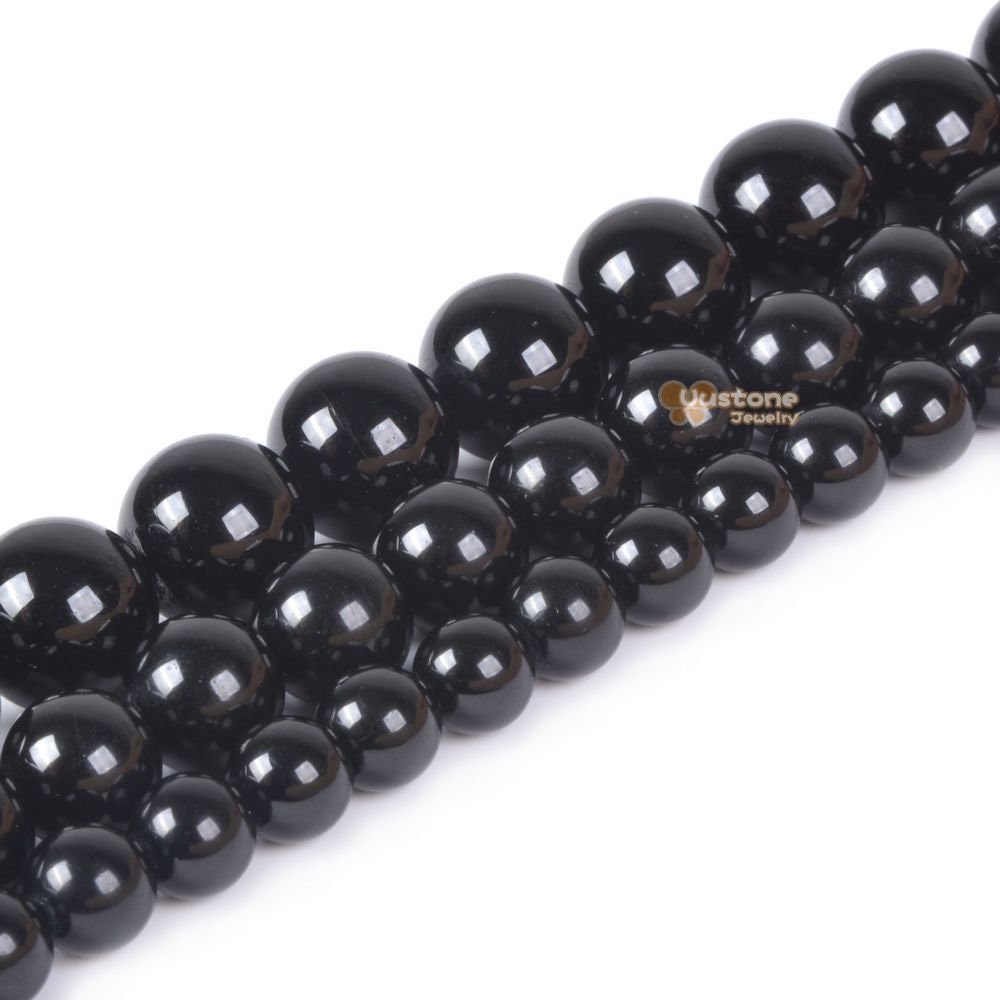A Grade Black Tourmaline Round Loose Gemstone Beads 6mm 8mm 10mm