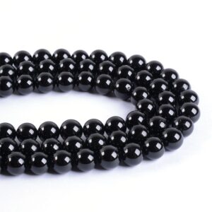 Black Tourmaline Round Ball Loose Gemstone Beads 16"