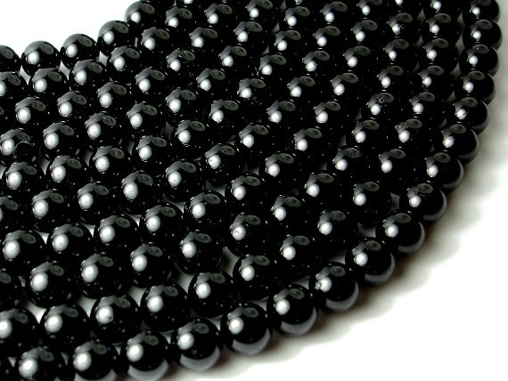 Black Tourmaline Beads, Round, 10 Mm, 16 Inch, Full Strand, Approx 39 Beads, Hole 1 Mm (147054002)