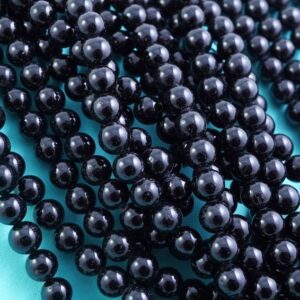 Black Tourmaline Beads (Round)(Smooth)(3mm)(4mm)(6mm)(8mm)(10mm)(12mm)(16"Strand)