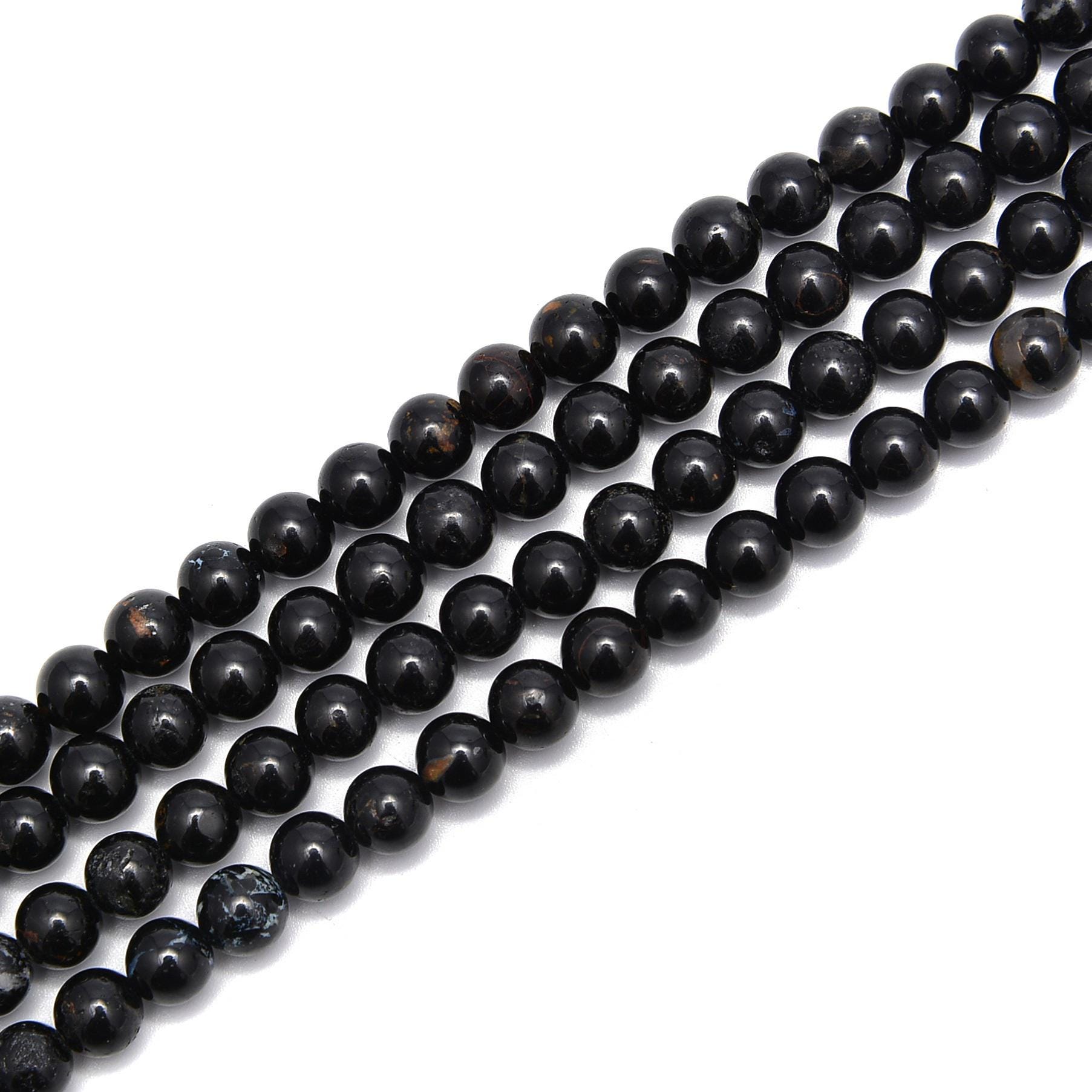 Black Tourmaline With Brown Matrix Smooth Round Beads 6mm 8mm 10mm 15.5" Strand Black Tourmaline With Brown Matrix Smooth Round Beads 6mm 8mm 10mm 15.5" Strand