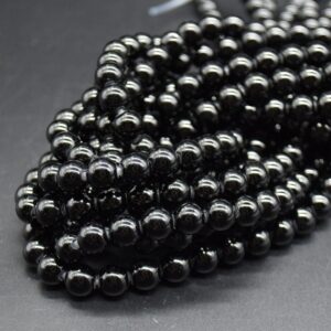 Black Tourmaline Gemstone Beads - 8mm Round - Large Hole (2mm) Gemstone Round Beads For Jewellery Making - 15" Strand