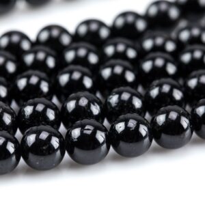 Natural Black Tourmaline Beads  Round, 6mm, 8mm, 10mm- Full 15.5 inch strand  Smooth Gemstone Beads