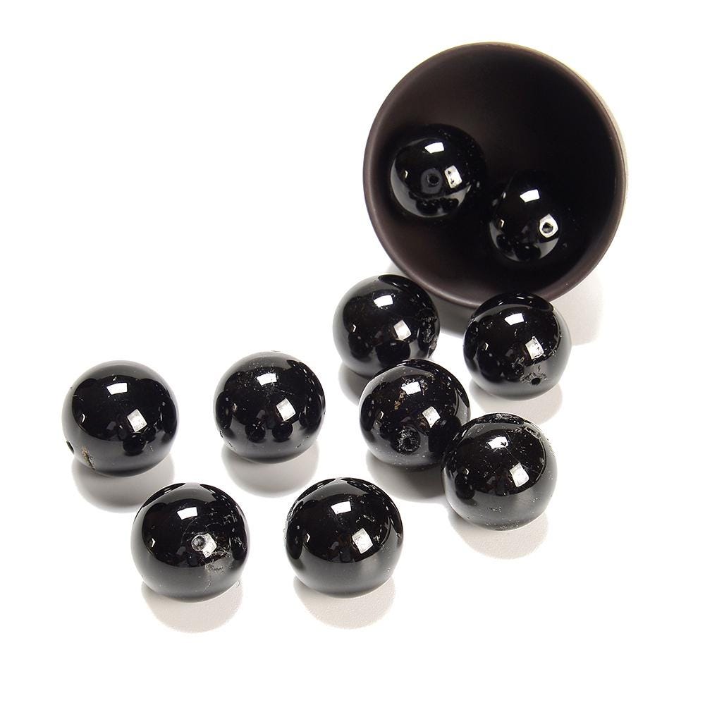 Natural Black Tourmaline Gemstone Grade A Round 15mm 16mm 17mm 18mm 19mm 20mm Loose Beads 6 Beads (d677)