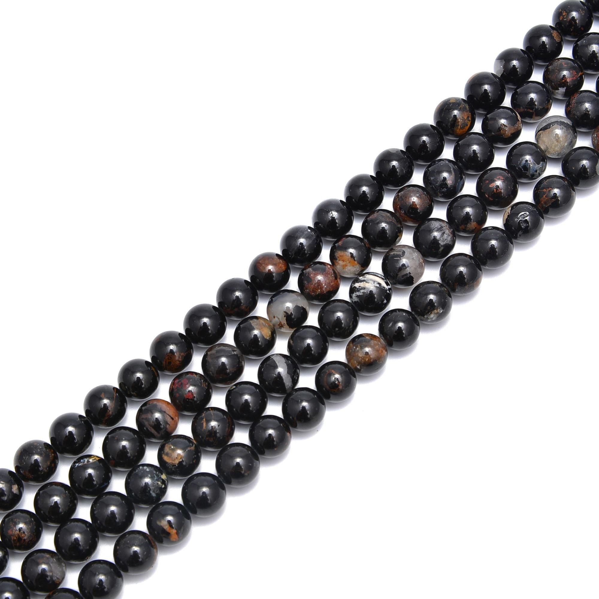 Natural Black Tourmaline With Iron Matrix Smooth Round Beads 6mm -12mm 15.5"strd