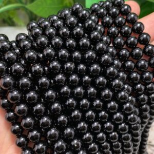 Natural Black Tourmaline Smooth Round Beads Loose Gemstone Crystal For Jewelry Making 4mm 6mm 8mm 10mm 12mm 16mm Semi Precious Stone Beads.