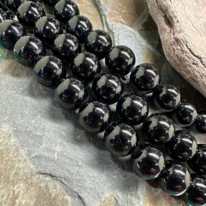 Smooth natural Black Tourmaline 8mm round beads 1mm hole