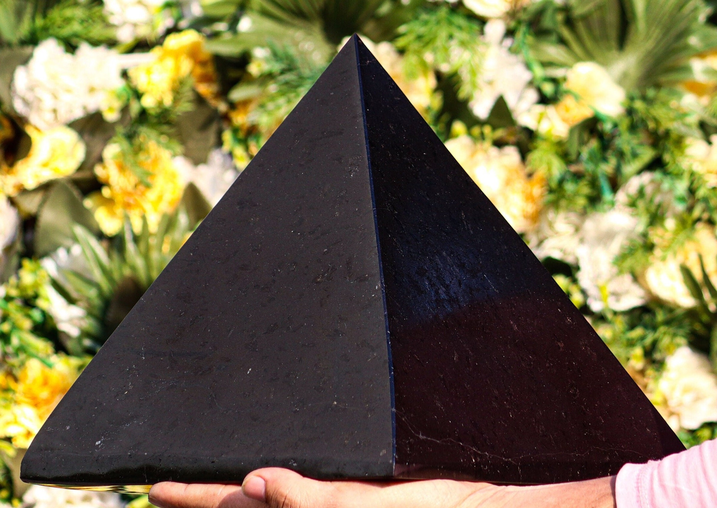 250mm Black Tourmaline Pyramid: Energy Healing Crystal, Spiritual Decor