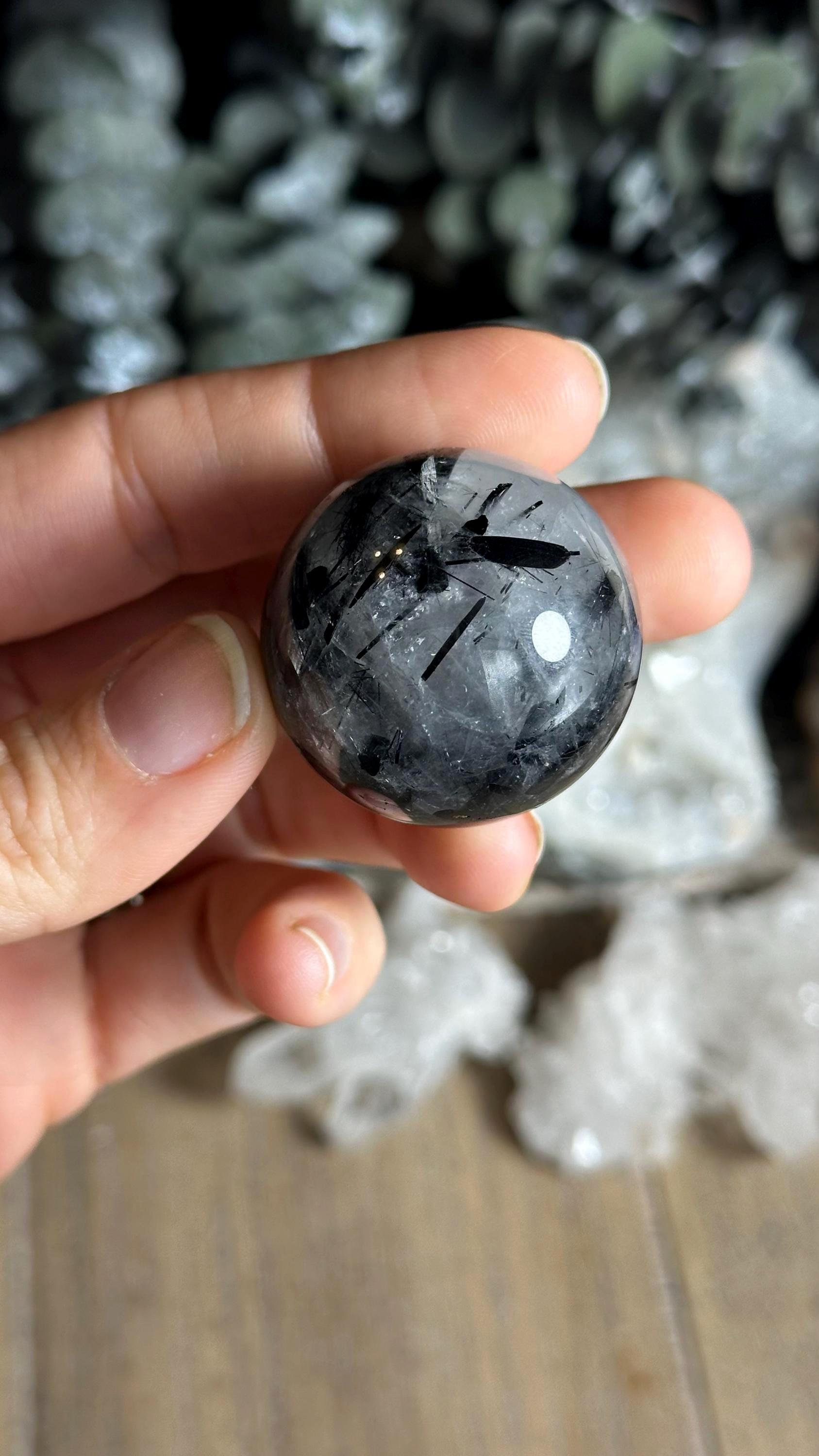 Black Tourmaline And Black Rutile Mix Quartz From Brazil Sphere 1.25” Black Tourmaline And Black Rutile Mix Quartz From Brazil Sphere 1.25”