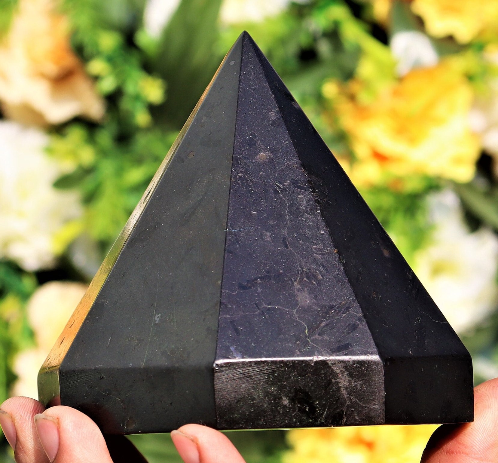 Black Tourmaline Crystal Pyramid: 100mm Schorl Hexagon, Energy Healing Decor