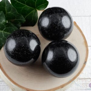 Black TOURMALINE Crystal Sphere :  Gothic Home Decor With Wood Stand, E1248