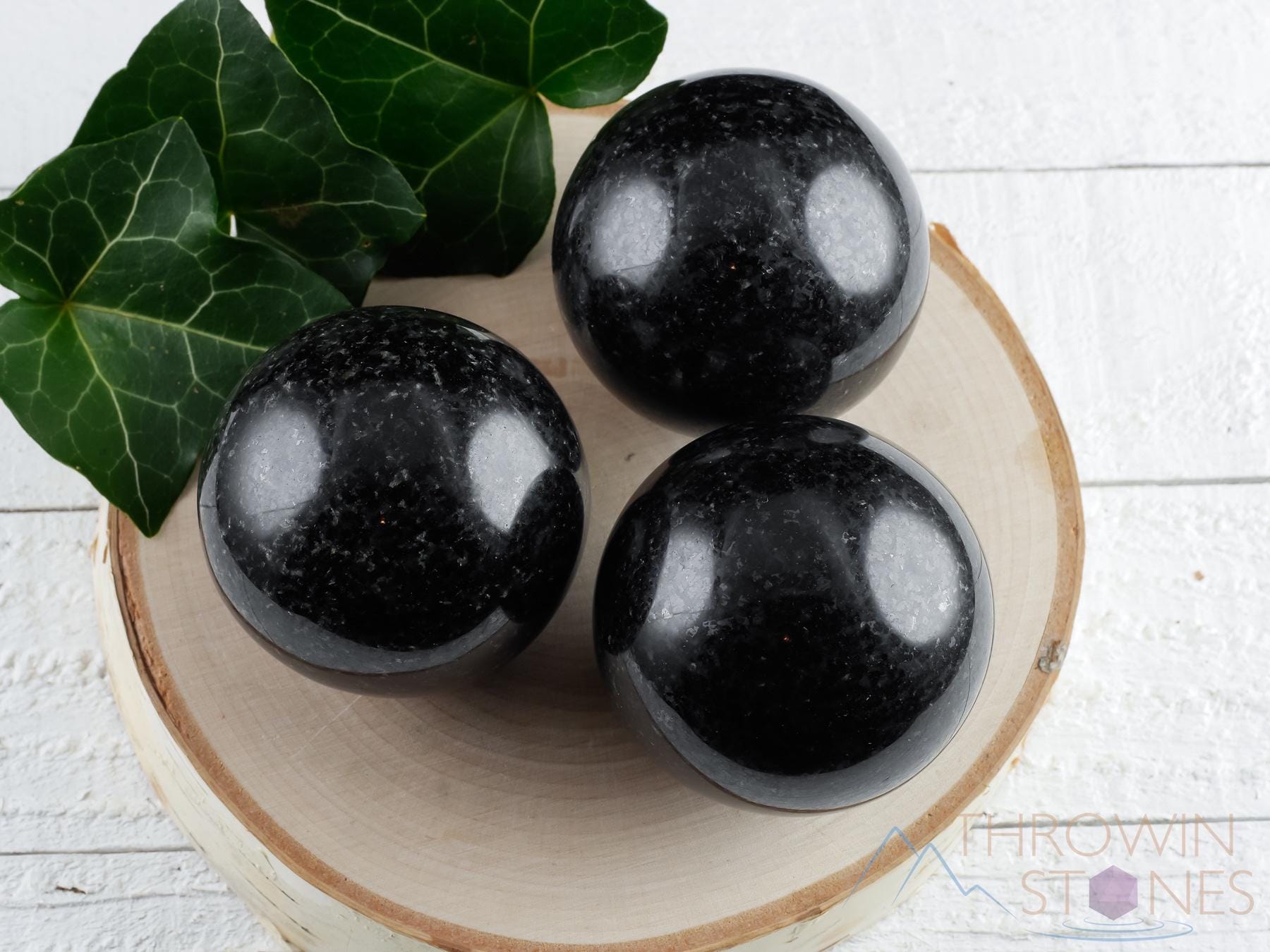 Black Tourmaline Crystal Sphere : Gothic Home Decor With Wood Stand, E1248 Black Tourmaline Crystal Sphere : Gothic Home Decor With Wood Stand, E1248
