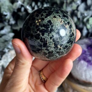 Flower Tourmaline Sphere, Brecciated Green And Black Tourmaline Orb