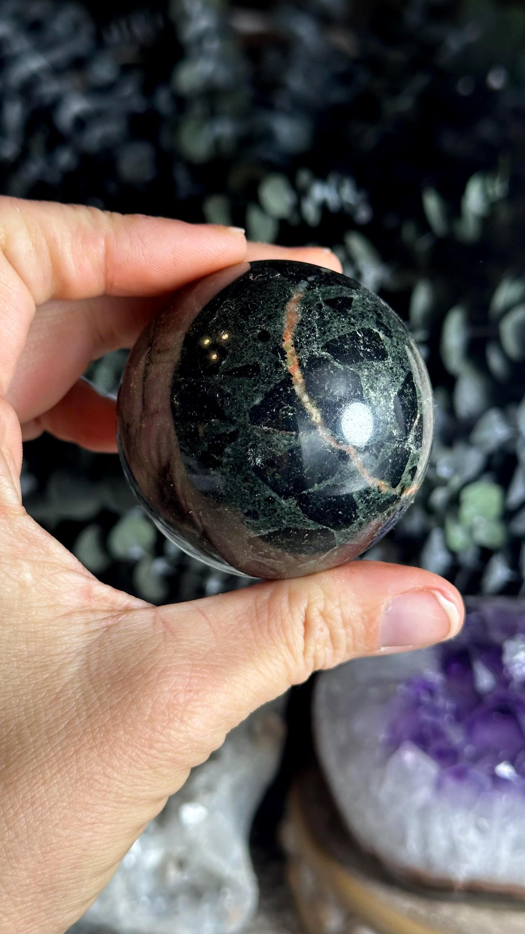 Flower Tourmaline Sphere, Brecciated Green And Black Tourmaline Orb Flower Tourmaline Sphere, Brecciated Green And Black Tourmaline Orb