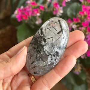 Black Tourmaline In Quartz Palm Stone, Tourmaline Quartz Black Tourmaline In Quartz Palm Stone, Tourmaline Quartz