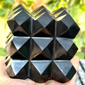 Large 90MM Black Tourmaline Pyramid Cube: Aura Energy Stone