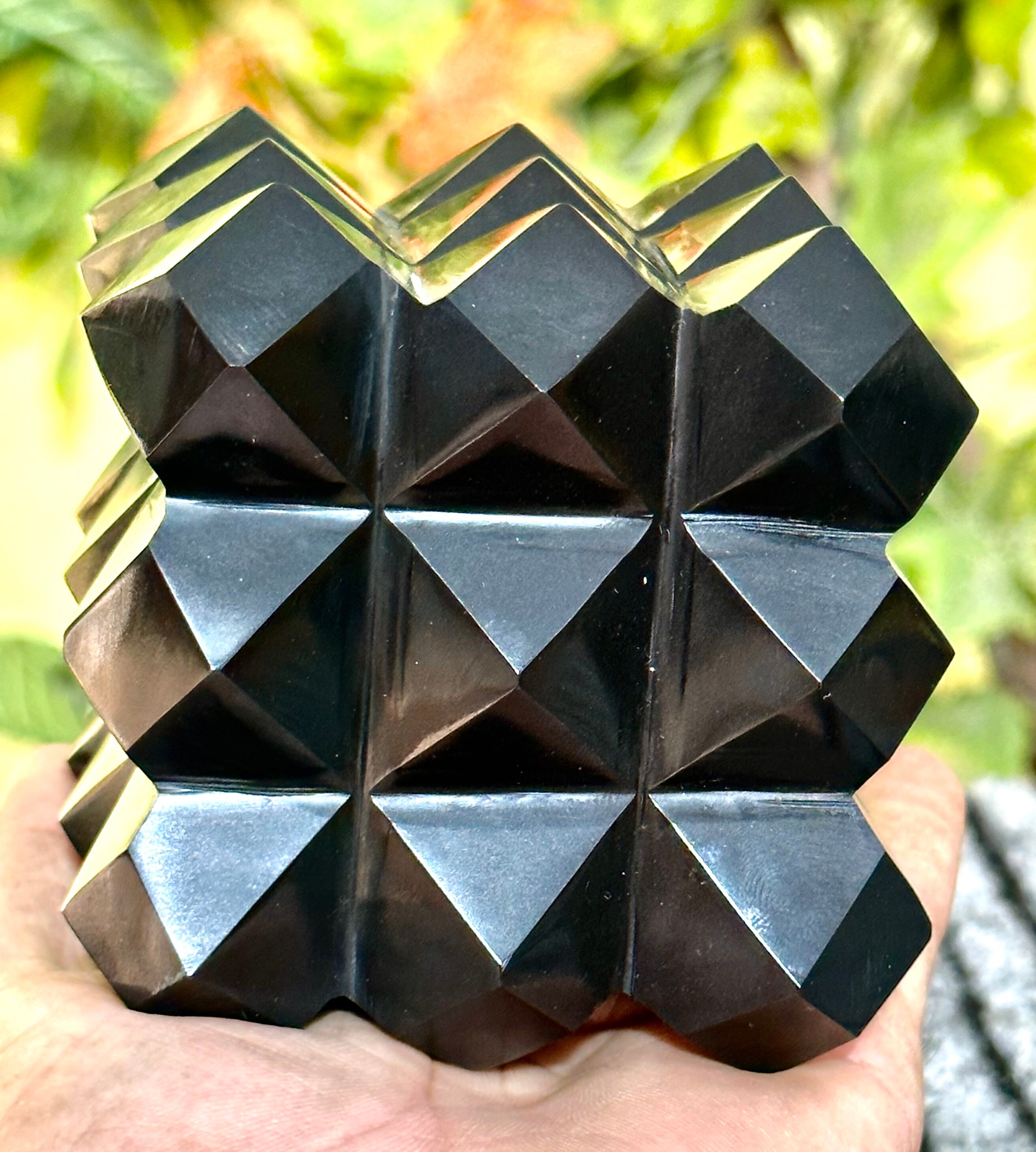Large 90mm Black Tourmaline Pyramid Cube: Aura Energy Stone