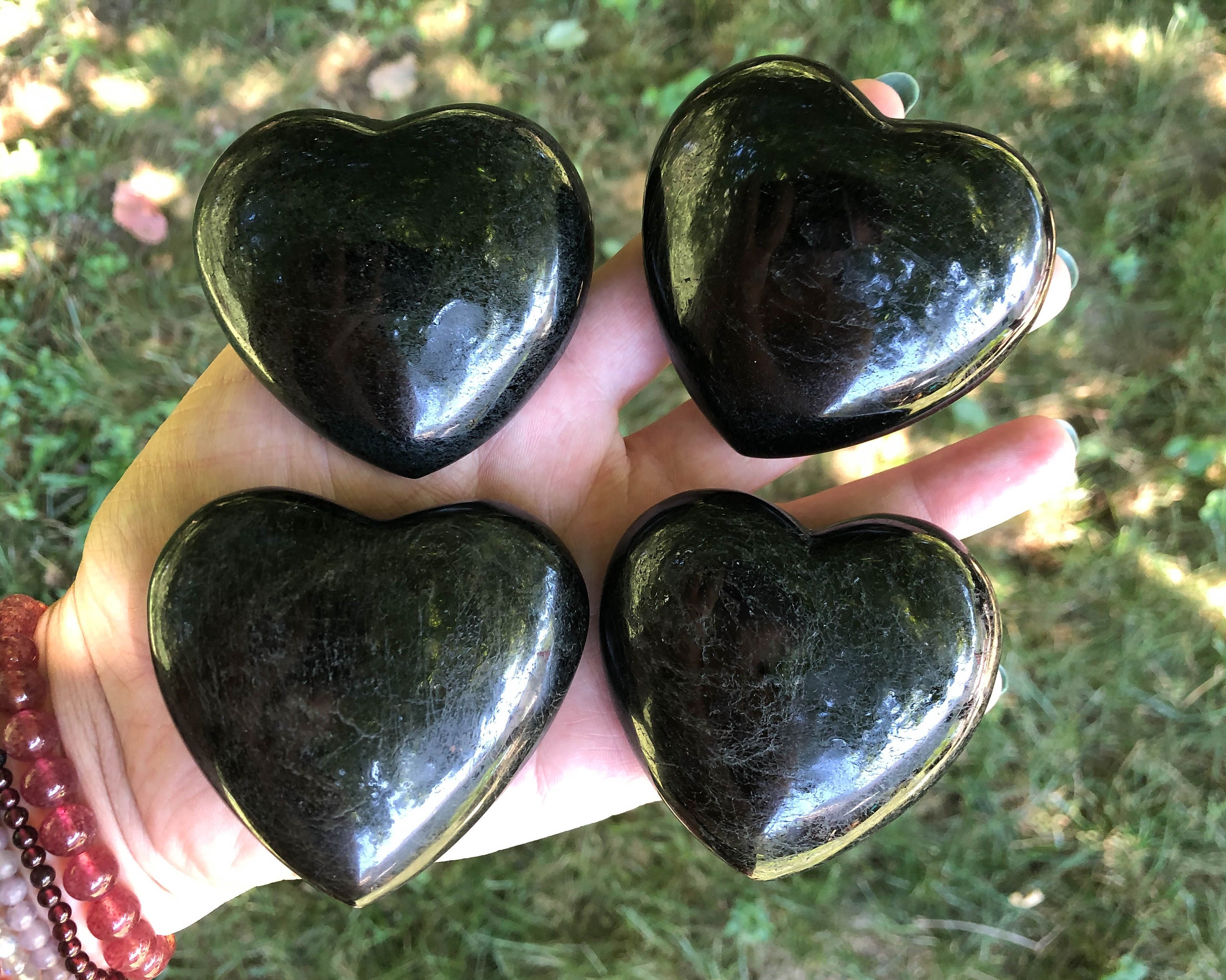 One Black Tourmaline Heart, Large Black Crystal Hearts For Protection, Grounding, Energy Clearing