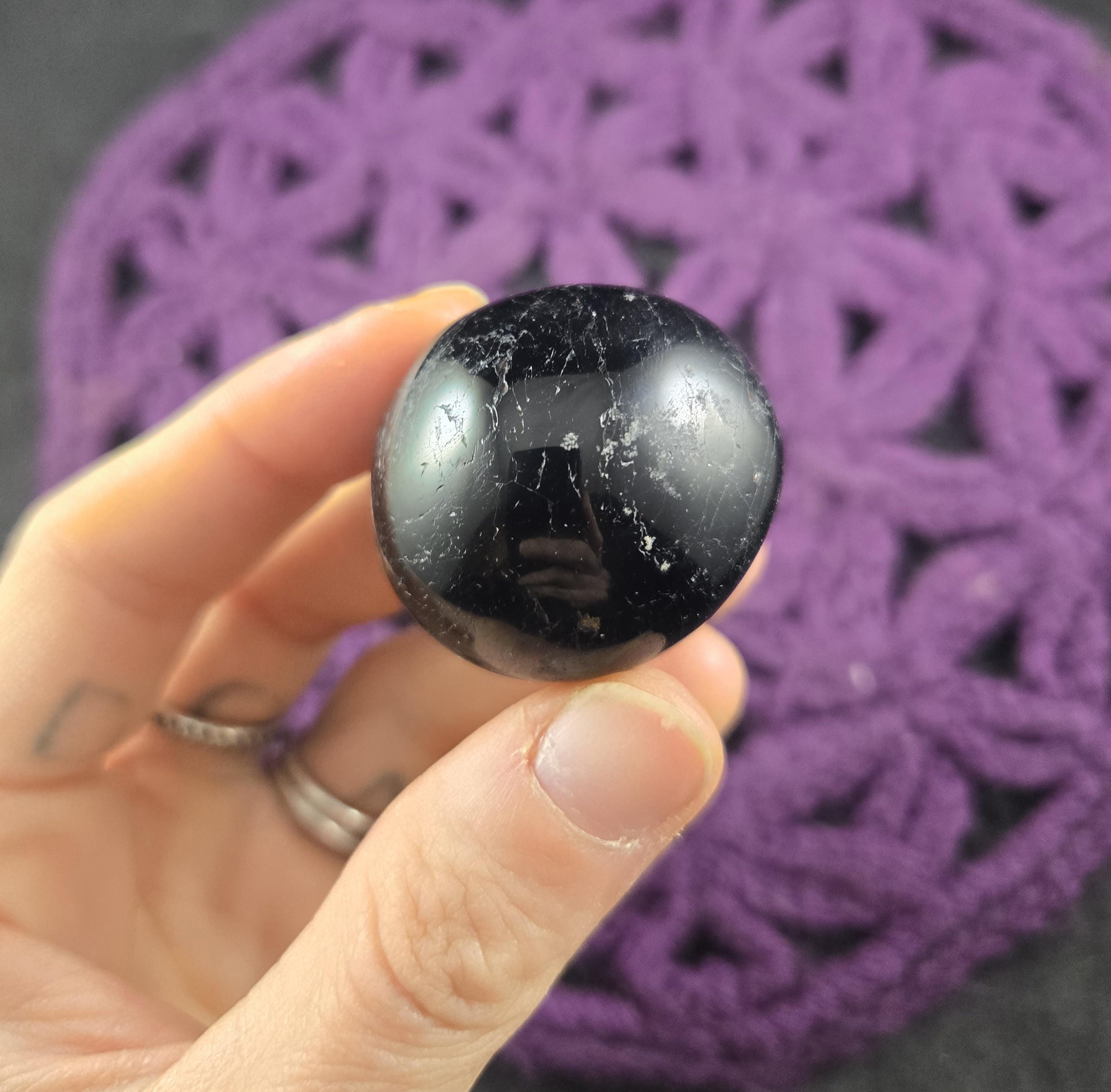 Black Tourmaline Palmstone Gallet Small Palm Stones Natural Crystals Polished Protection Schorl Grounding Freeform Free Form