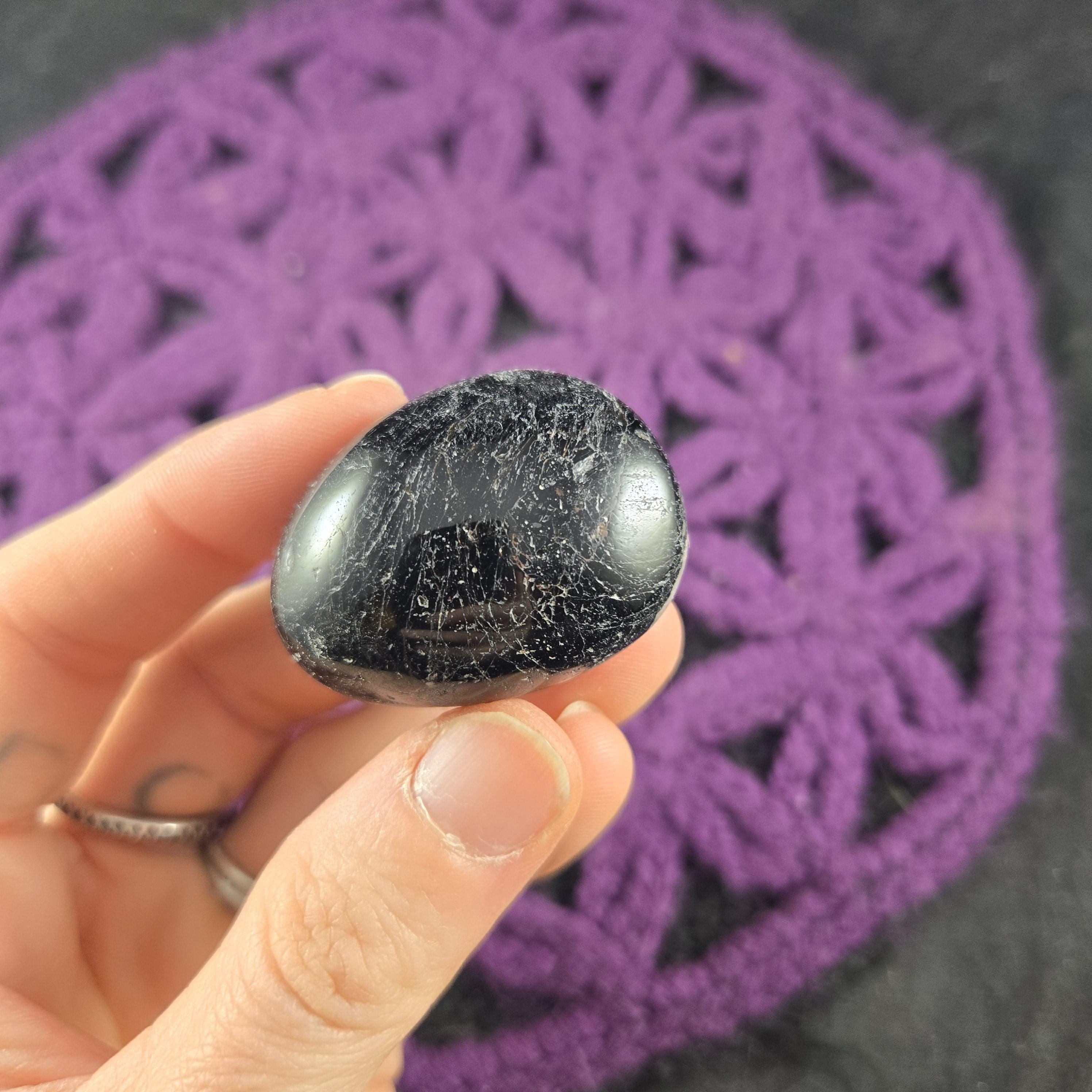 Black Tourmaline Palmstone Gallet Small Palm Stones Natural Crystal Polished Protection Schorl Grounding Freeform Free Form