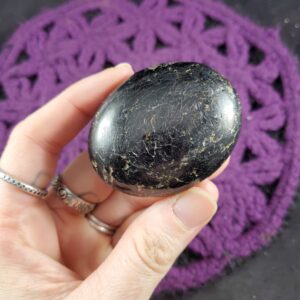 Black Tourmaline Palmstone Gallet Large Palm Stones Natural Crystals Mica Polished Protection Schorl grounding freeform free form