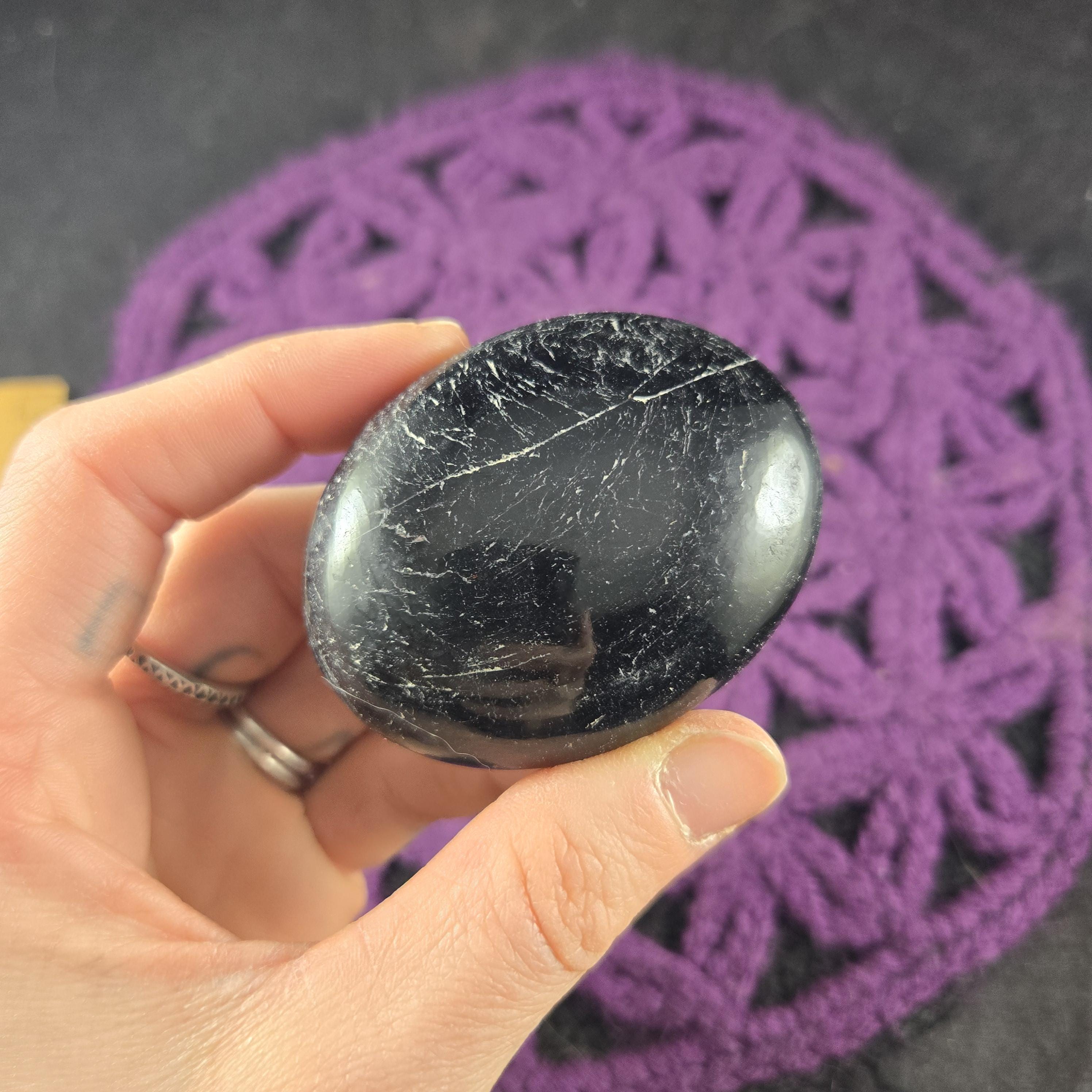 Black Tourmaline Palmstone Gallet Palm Stones Natural Crystal Polished Protection Schorl Grounding Freeform Free Form