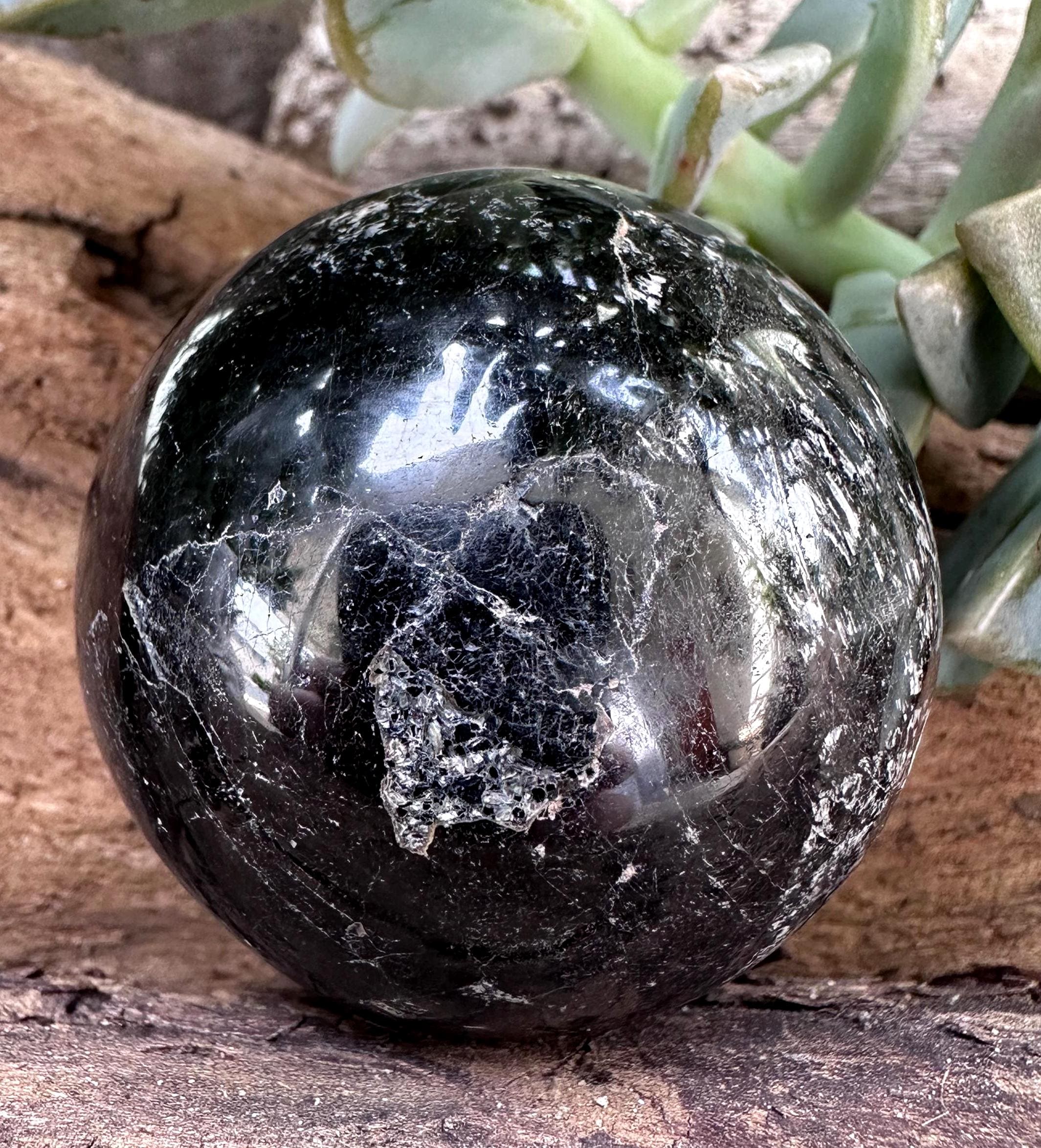 Polished Malagasy Black Tourmaline Sphere, Grounding Protective Stone Polished Malagasy Black Tourmaline Sphere, Grounding Protective Stone
