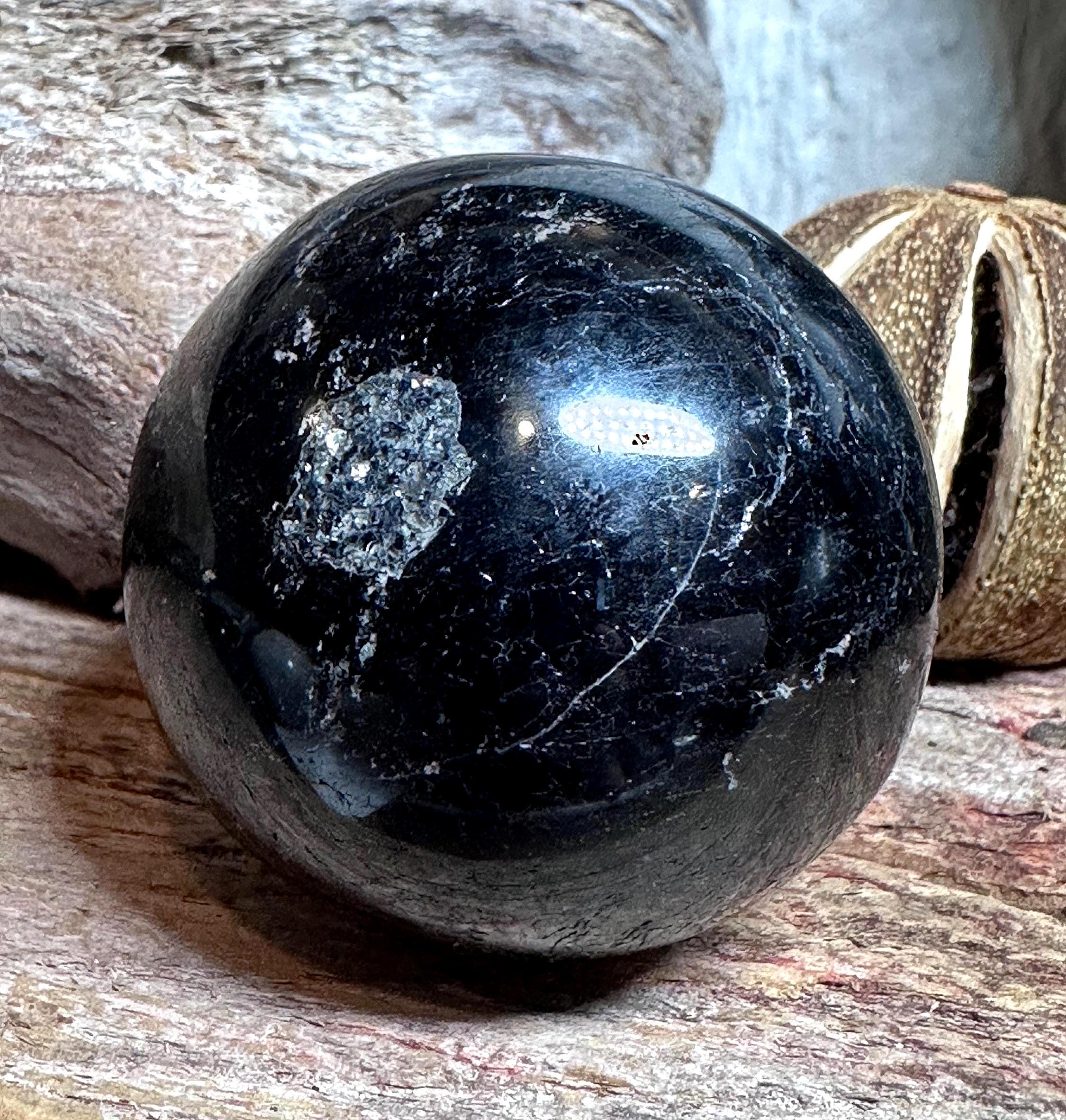 Polished Malagasy Black Tourmaline Sphere, Grounding Protective Stone Polished Malagasy Black Tourmaline Sphere, Grounding Protective Stone