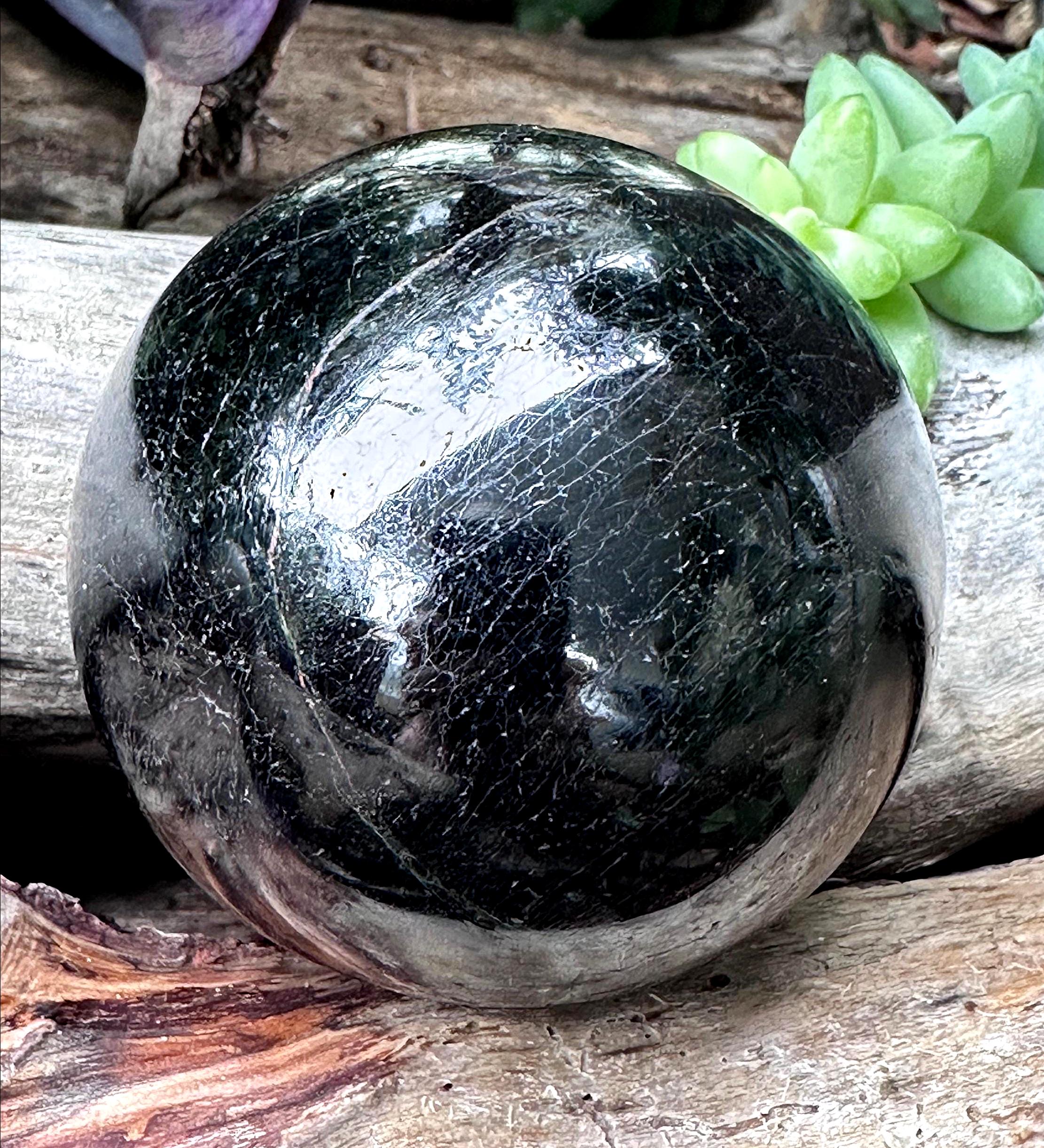Polished Malagasy Black Tourmaline Sphere, Grounding Protective Stone Polished Malagasy Black Tourmaline Sphere, Grounding Protective Stone