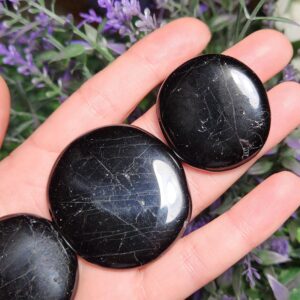 Polished Black Tourmaline Palm Stone, Tourmaline Crystal