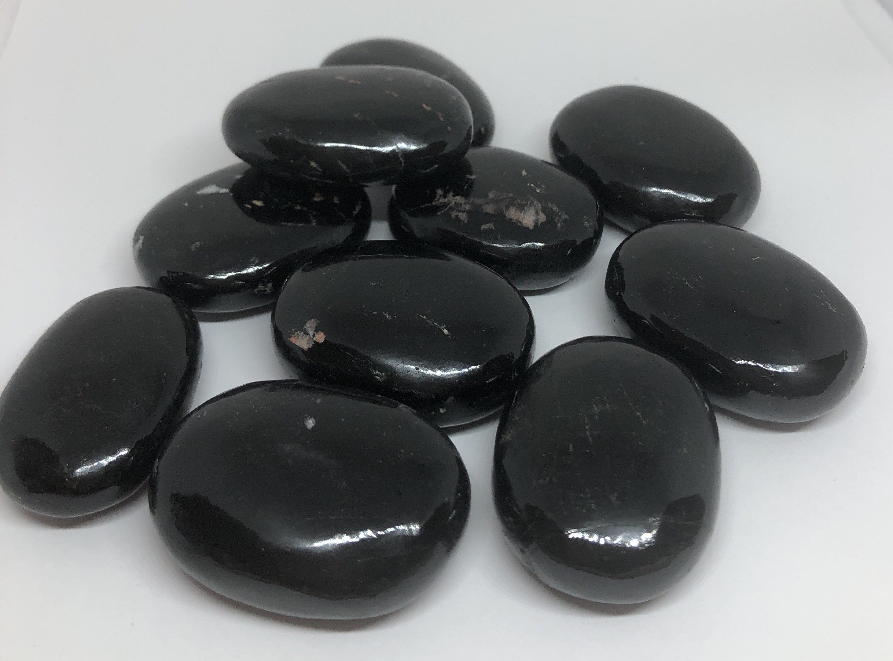 Polished Black Tourmaline Palm Stone: Healing Crystal, Chakra Stone