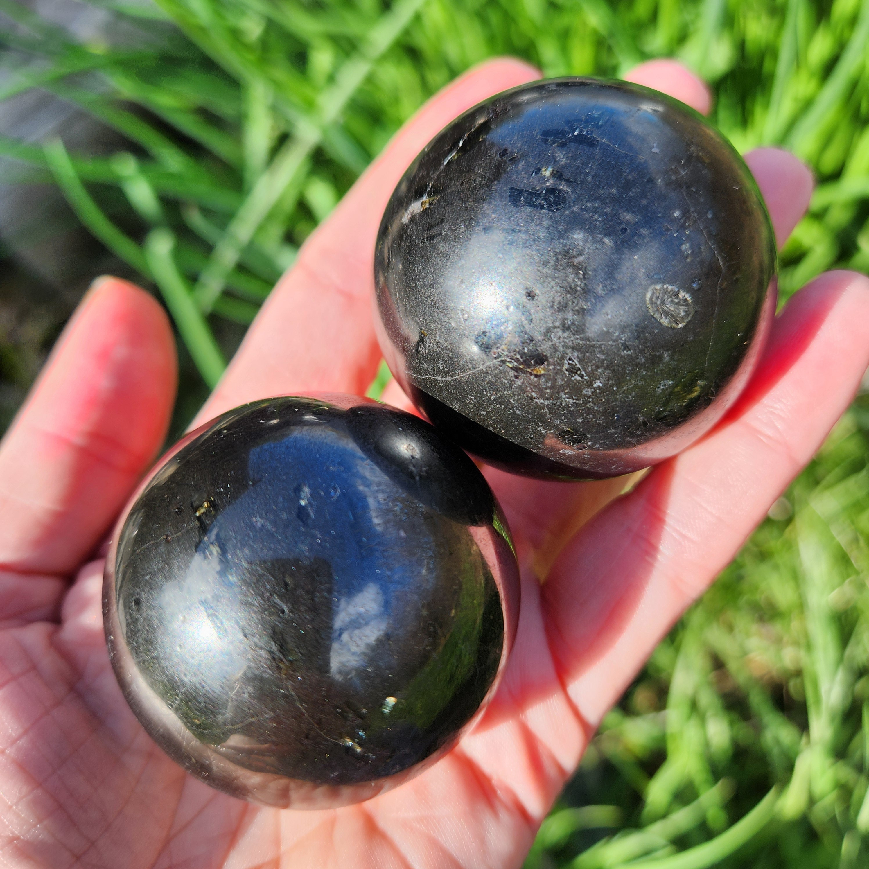 Polished Black Tourmaline Sphere: Tourmaline Crystal (40mm) Polished Black Tourmaline Sphere: Tourmaline Crystal (40mm)