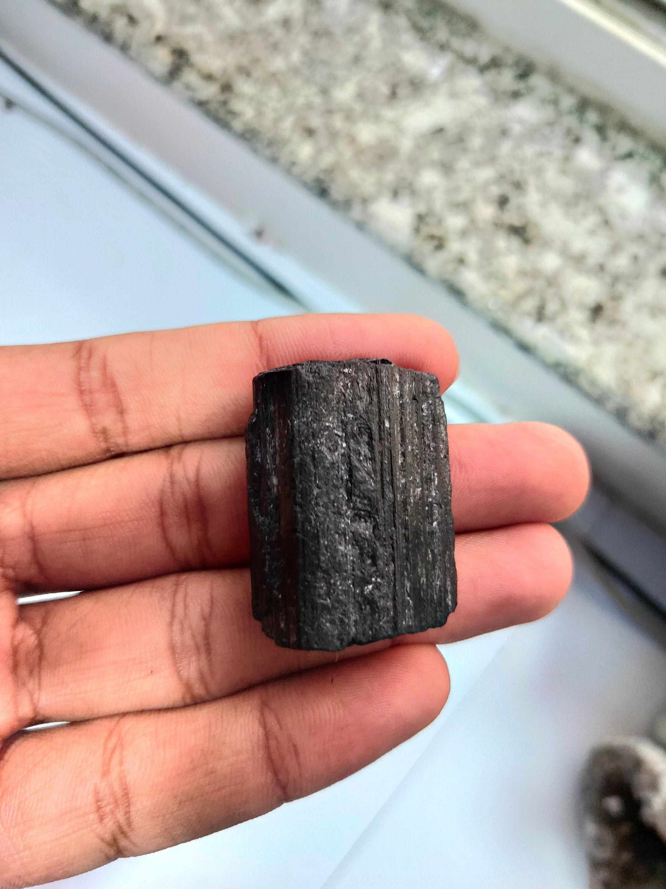 Black Tourmaline Schorl Crystal Large Palm Stone Schorl Natural Crystal Mineral Quality Dimensions-38x28x13mm Wt-25.5gm... Black Tourmaline Schorl Crystal Large Palm Stone Schorl Natural Crystal Mineral Quality Dimensions-38x28x13mm Wt-25.5gm...