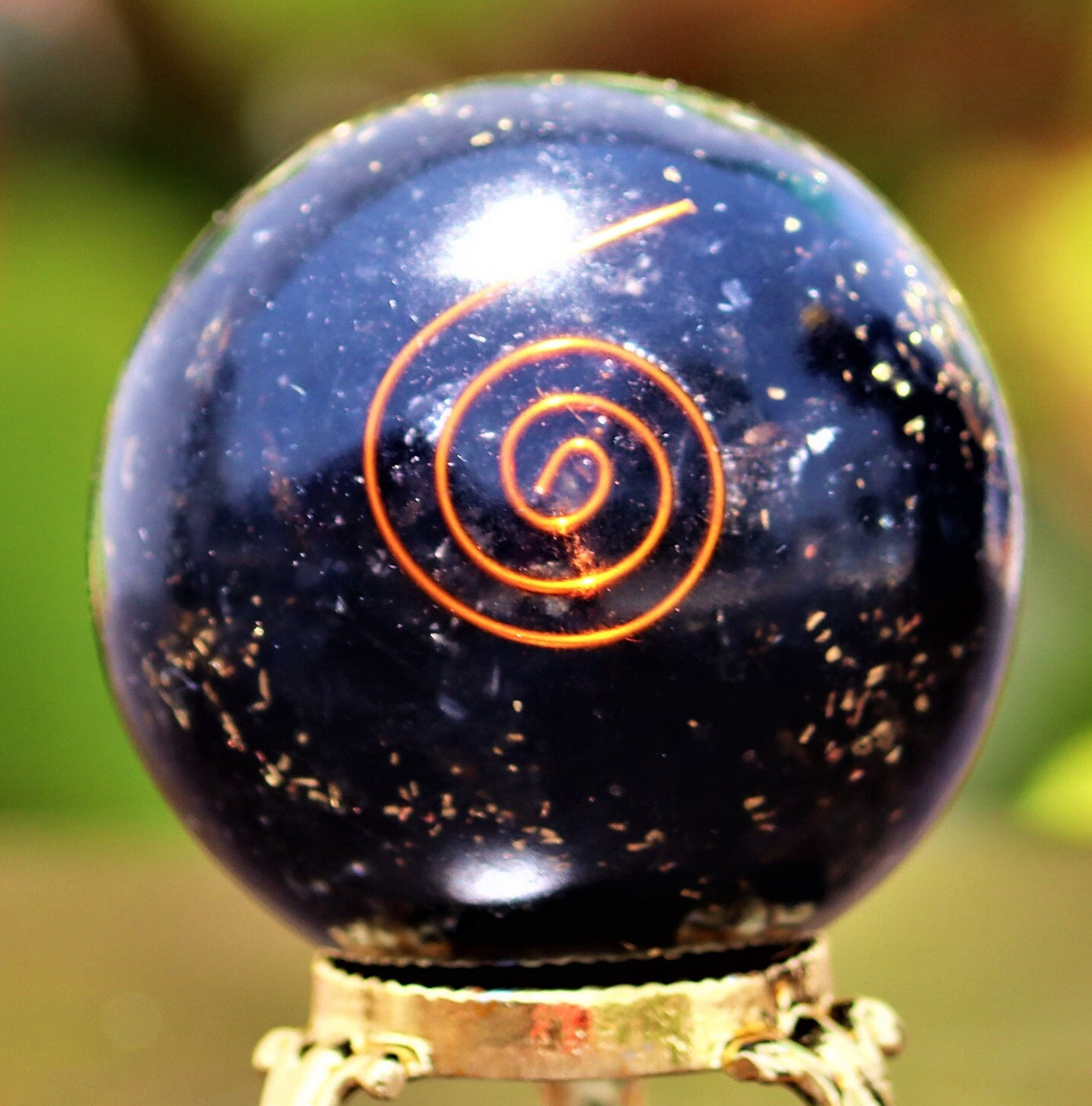 Black Tourmaline Sphere: Copper Ring Epoxy Resin, Healing Crystal Decor (50mm) Black Tourmaline Sphere: Copper Ring Epoxy Resin, Healing Crystal Decor (50mm)