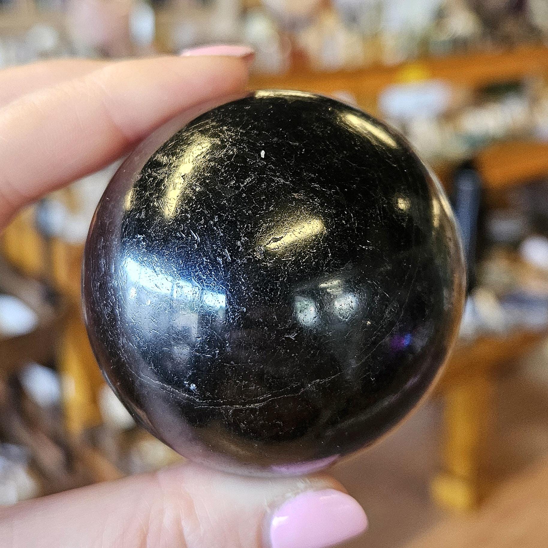 Black Tourmaline Sphere, One, Black Schorl, Grounding, Protection, Rock Hound, Crystal Healing, Psychic Protection