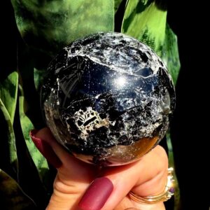 Black Tourmaline Sphere w/ stand - for energetic protection & shielding - protection crystal - root chakra crystal - tourmaline crystal