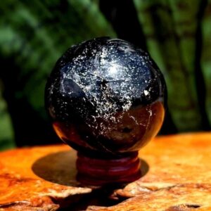 Black Tourmaline Sphere w/ stand - for energetic protection & shielding - protection crystal - root chakra crystal - tourmaline crystal
