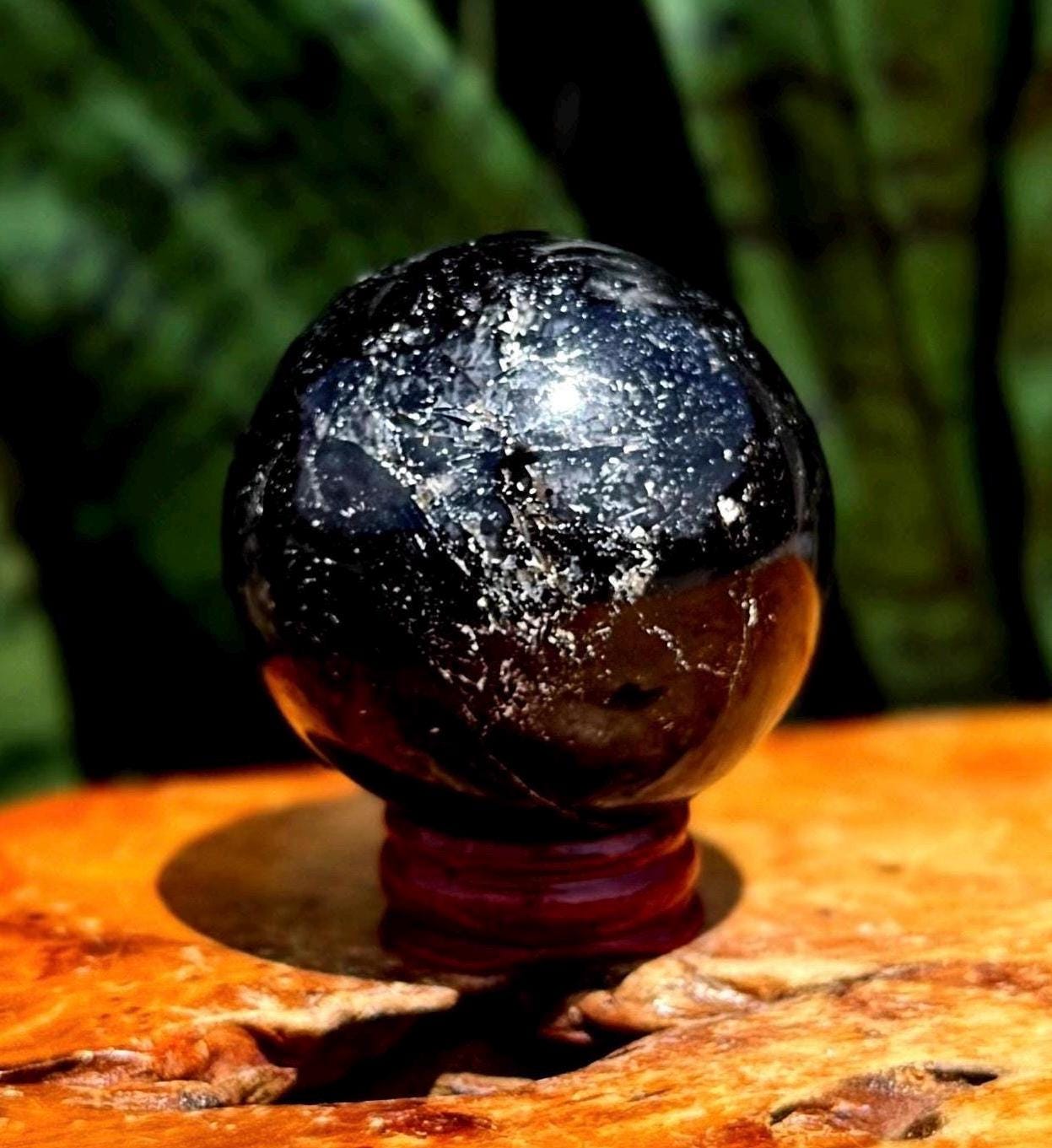 Black Tourmaline Sphere W/ Stand - For Energetic Protection & Shielding - Protection Crystal - Root Chakra Crystal - Tourmaline Crystal