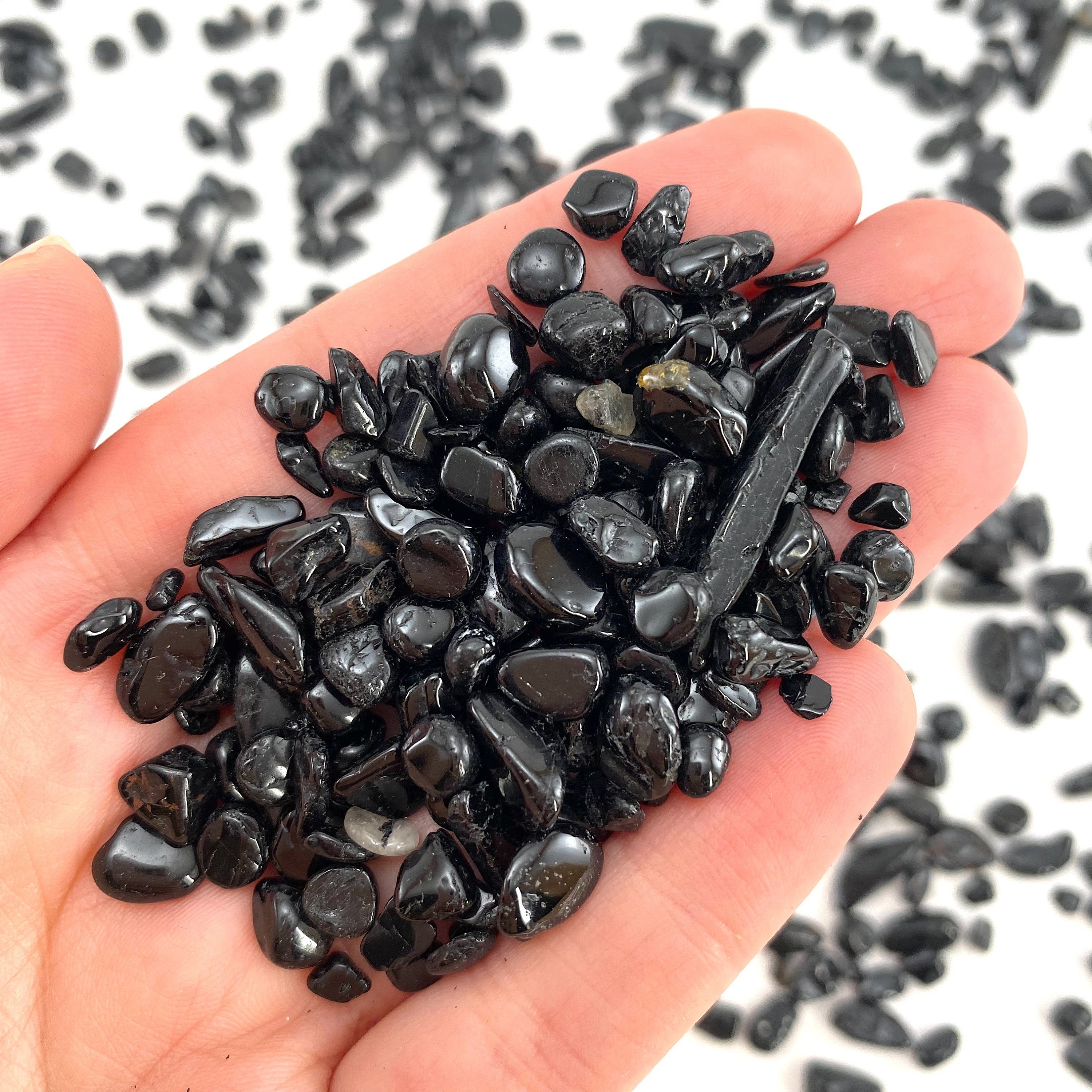 20g Black Tourmaline | Mini Tumbled Crystal Chips (2-10mm)