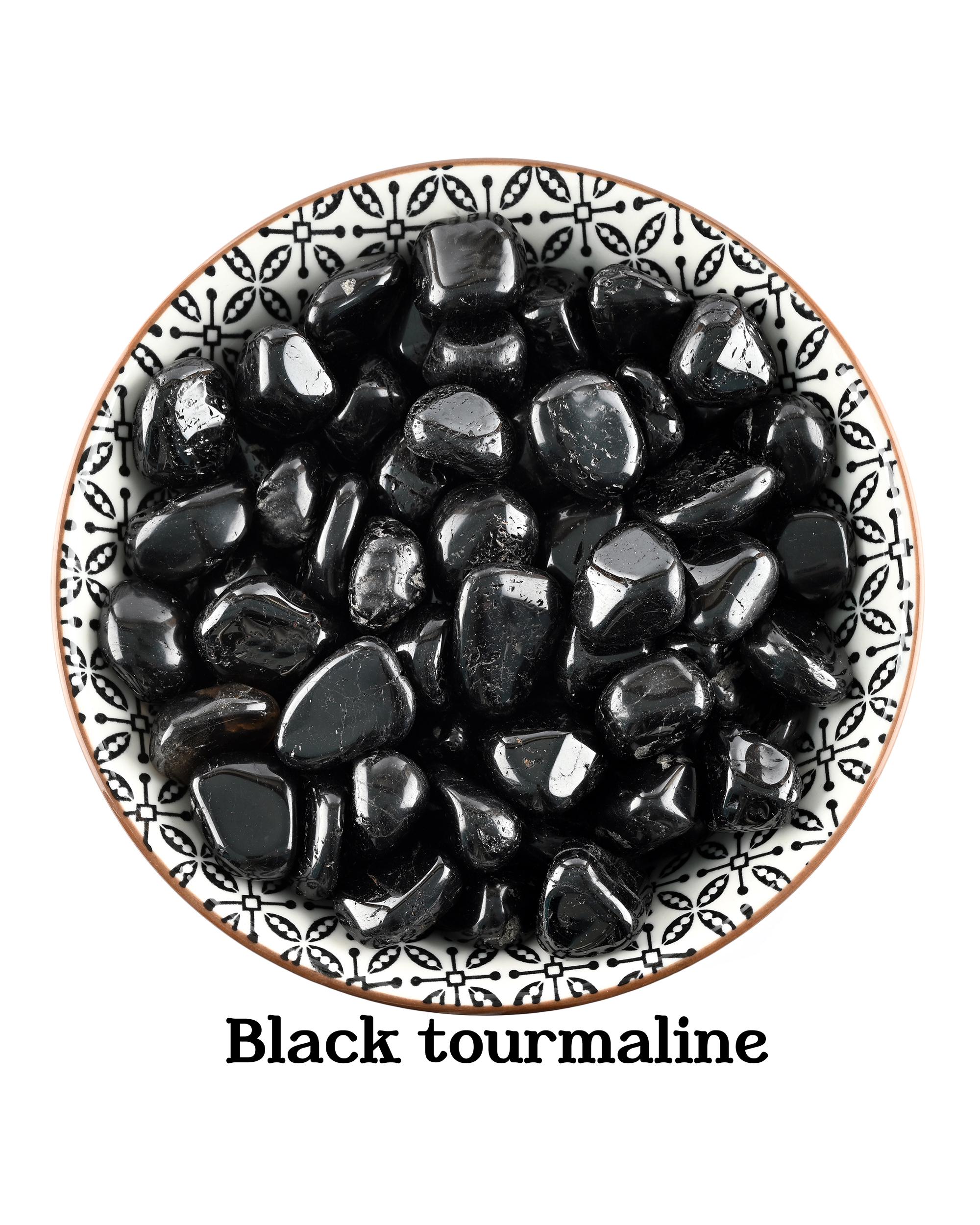 Set Of 10 Black Tourmaline Tumbled Stones, Schorl Protection, Emf Shield And Grounding, Root Chakra Bulk Crystal Kit For Capricorn Scorpio