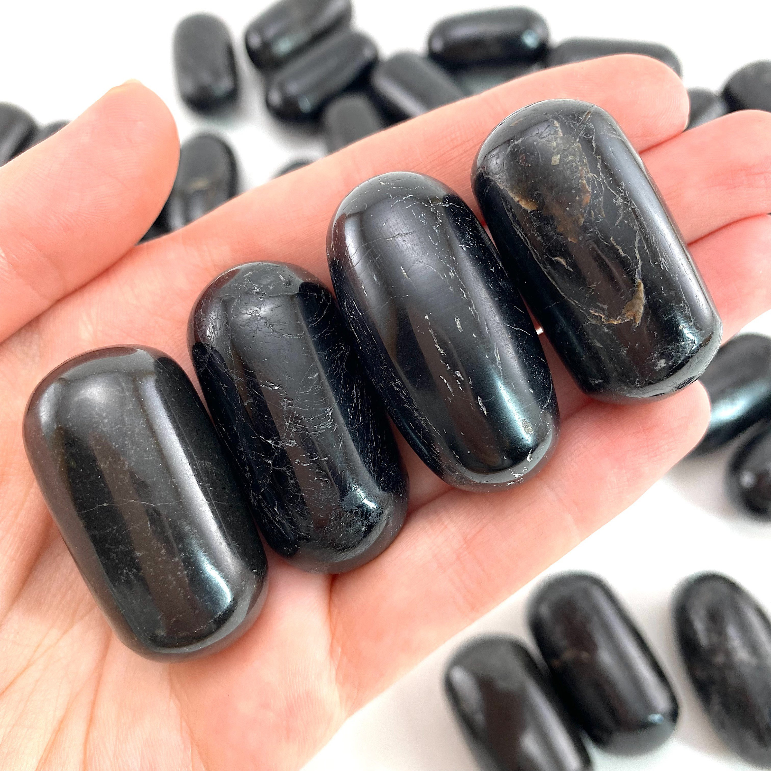 Black Tourmaline Worry Stone | Polished Tumbled Crystal Lingam (root Chakra)