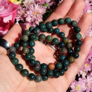 8.5mm, 9mm Bloodstone Heliotrope Smooth Beaded Stretch Gemstone Bracelet